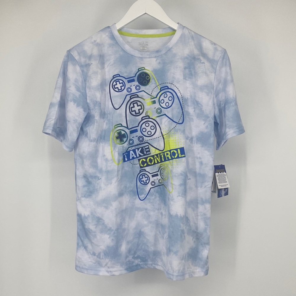 Max & Olivia Kids Take Control Tie Dye Print Tee Shirt Blue Size XL 16/18 NWT